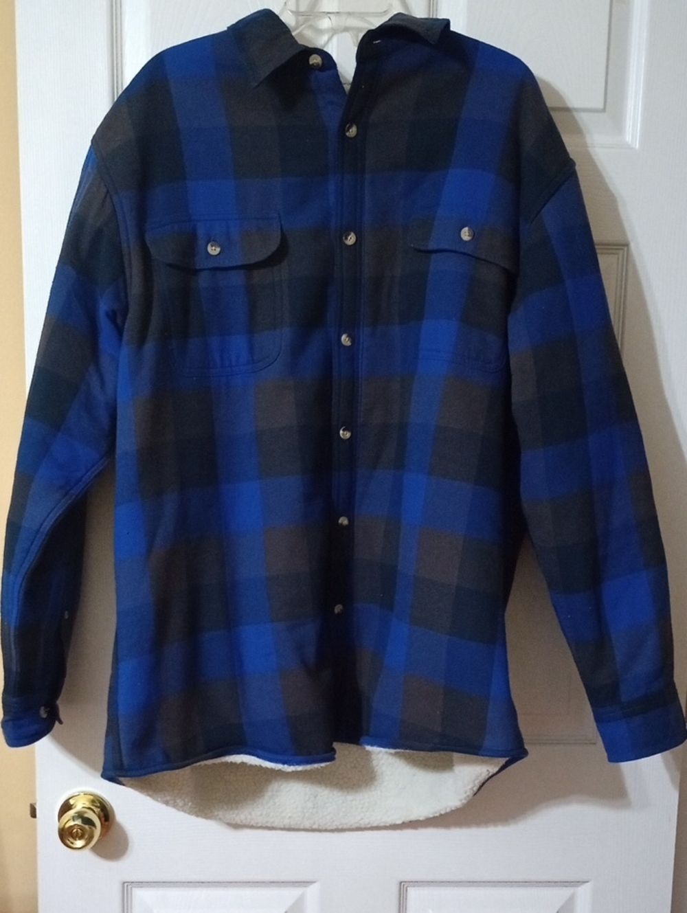 Blue & Black Plaid Sherpa-Lined Men's Shacket XL
